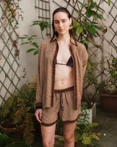 Monzlapur Embossed Botanical Crepe Shorts In Black