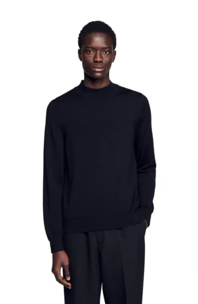 Sandro Wool Sweater With High Neck In Blue