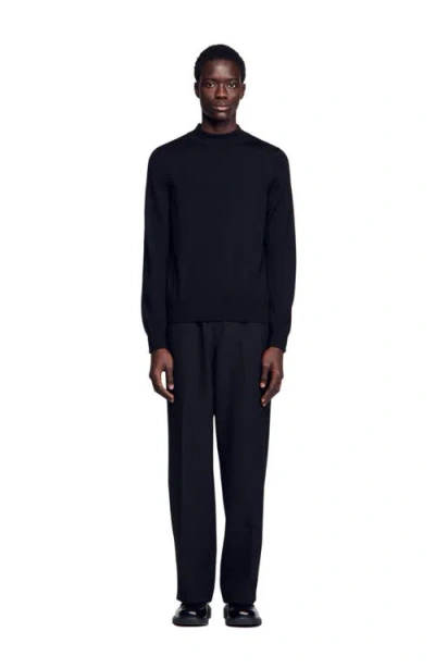 Sandro Wool Sweater With High Neck In Blue