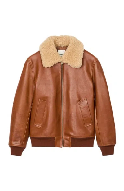 Sandro Shearling Collar Leather Jacket In Brown