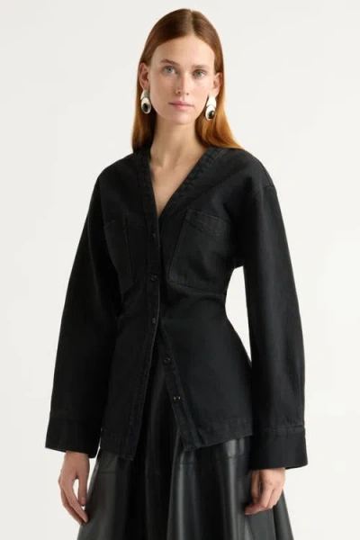 Modern Citizen Emmett Structured-sleeve Denim Jacket In Black