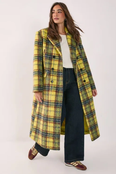 Nasty Gal Checked Wool Blend Maxi Coat In Multi