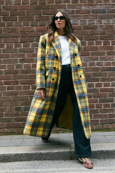 Nasty Gal Checked Wool Blend Maxi Coat In Multi