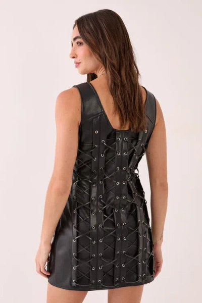 Nasty Gal Eyelet Lace Up Faux Leather Mini Dress In Black