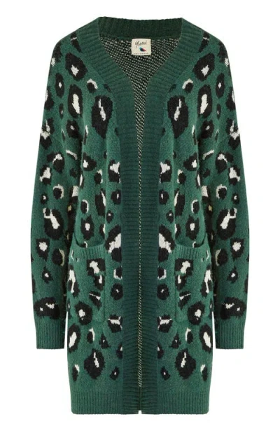 Yumi Animal Intarsia Knit Long Cardigan In Green
