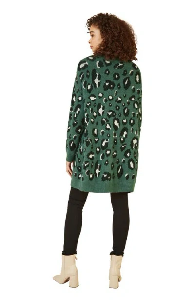 Yumi Animal Intarsia Knit Long Cardigan In Green