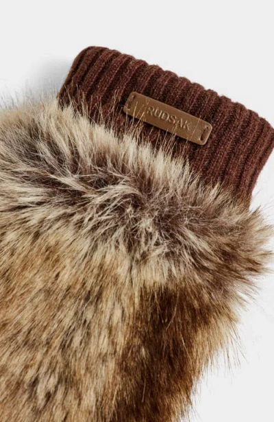 Rudsak Bella Faux Fur & Leather Mittens In Brown