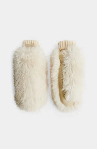 Rudsak Bella Faux Fur & Leather Mittens In White