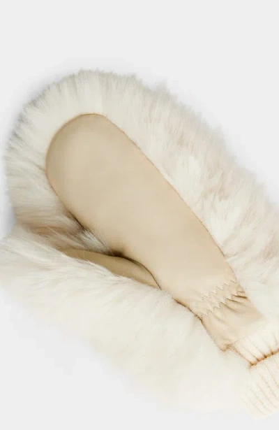 Rudsak Bella Faux Fur & Leather Mittens In White