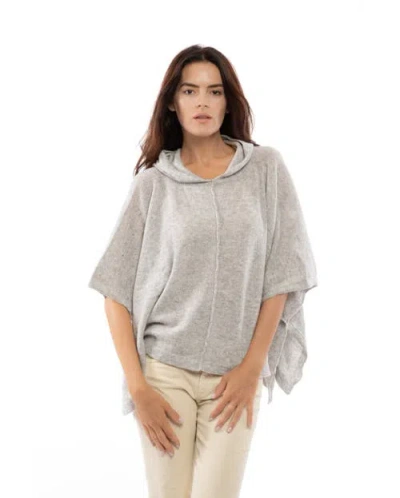 Monticelli Cashmere Pure Cashmere Hoodie Poncho In Gray