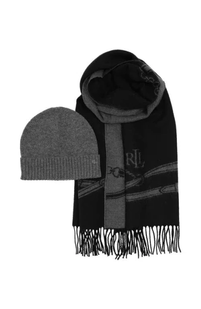 Ralph Lauren Lauren  Equestrian Woven Scarf And Knit Hat Gift Set In Multi