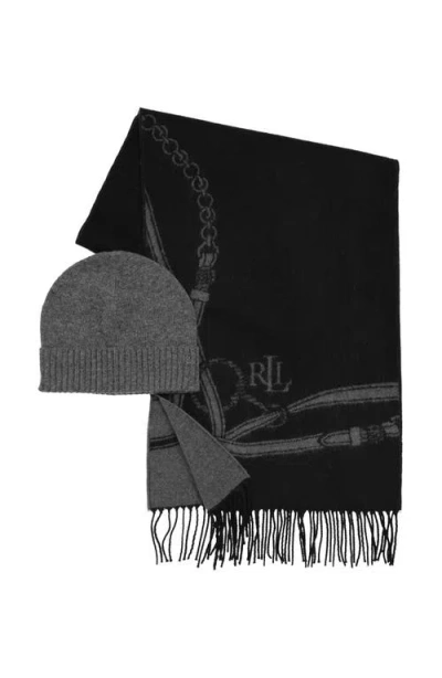 Ralph Lauren Lauren  Equestrian Woven Scarf And Knit Hat Gift Set In Multi
