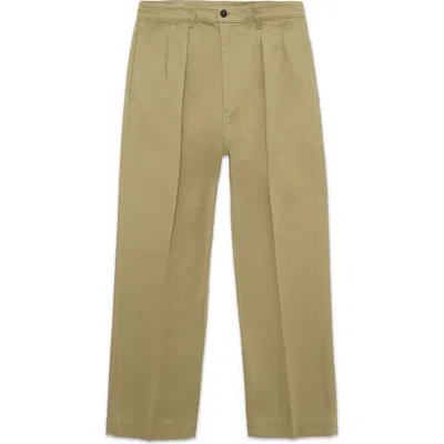 Fortela New York Heavyweight Cotton Gabardine Pleated Pants In Green