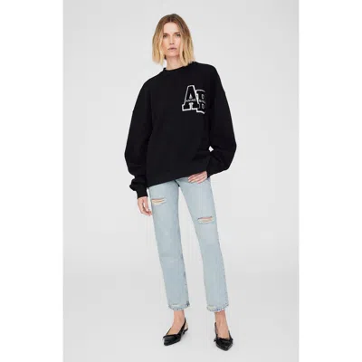 Anine Bing Miles Letterman Oversized Sweatshirt In Black
