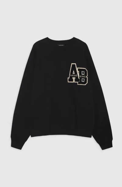Anine Bing Miles Letterman Oversized Sweatshirt In Black