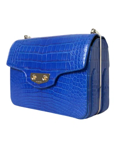 Balenciaga Chic Alligator Skin Chain Shoulder Bag In Blue