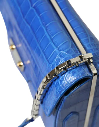 Balenciaga Chic Alligator Skin Chain Shoulder Bag In Blue