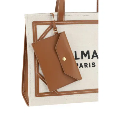Balmain Beige Cotton Shoulder Women's Bag In Sand