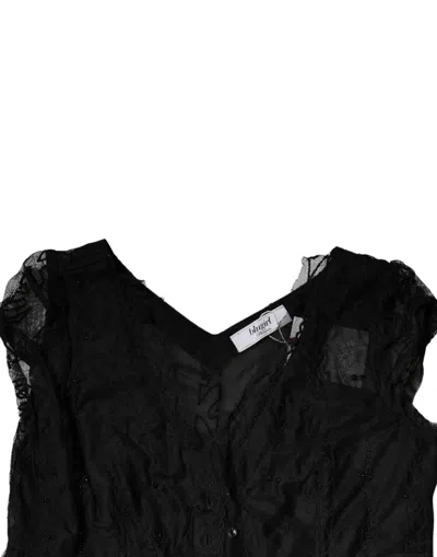 Pre-owned Blugirl Black Short Sleeves Floral Lace Trim A-line Mini Women's Dress ()