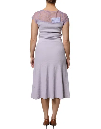 Pre-owned Blumarine Purple Short Sleeves Floral Lace Trim A-line Midi Women's Dress ()