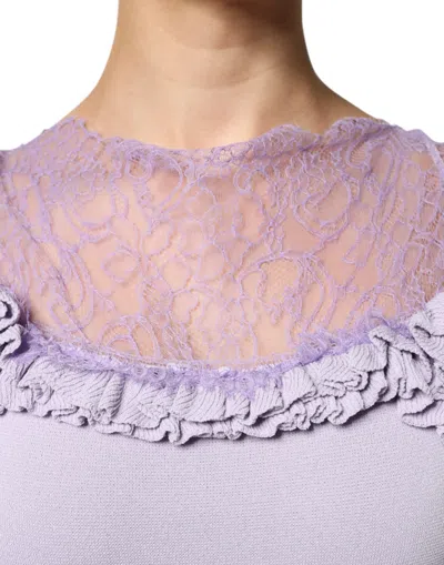 Pre-owned Blumarine Purple Short Sleeves Floral Lace Trim A-line Midi Women's Dress ()