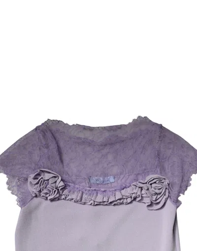 Pre-owned Blumarine Purple Short Sleeves Floral Lace Trim A-line Midi Women's Dress ()