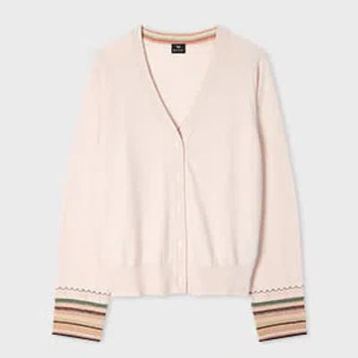 Ps By Paul Smith Women's Ecru Knitted Cardigan With Striped Cuffs White In White