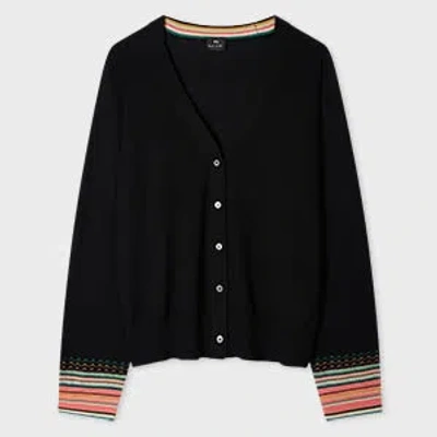Ps By Paul Smith Women's Black Knitted Cardigan With Striped Cuffs In Black