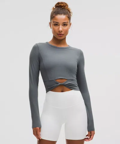 Lululemon Cropped Nulu Twist-hem Long-sleeve Shirt In Gray