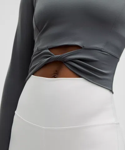 Lululemon Cropped Nulu Twist-hem Long-sleeve Shirt In Gray
