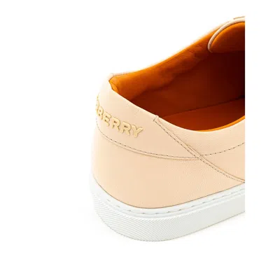 Burberry Pink Leather Low Top Women's Sneakers In Yellow
