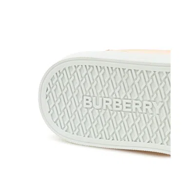 Burberry Pink Leather Low Top Women's Sneakers In Yellow