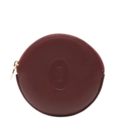 Pre-owned Cartier Bordeaux Wine Red Leather Coin Purse/coin Case () In Burgundy