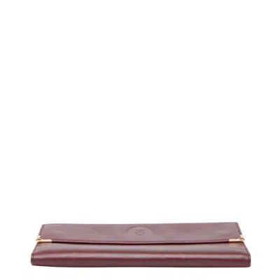 Pre-owned Cartier Bordeaux Wine Red Leather Long Wallet (tri-fold) () In Burgundy