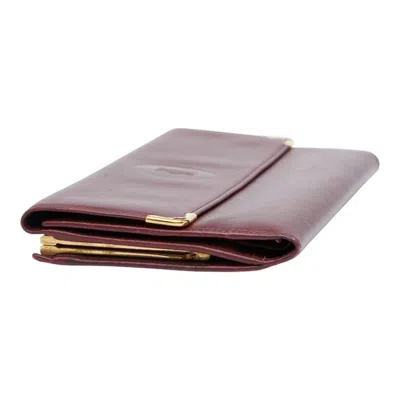 Pre-owned Cartier Bordeaux Wine Red Leather Long Wallet (tri-fold) () In Burgundy
