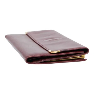 Pre-owned Cartier Bordeaux Wine Red Leather Long Wallet (tri-fold) () In Burgundy