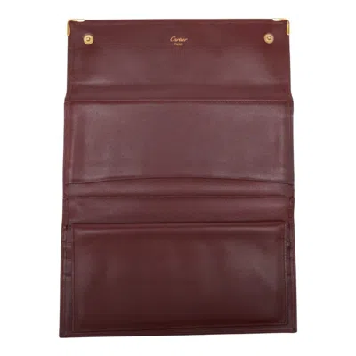 Pre-owned Cartier Bordeaux Wine Red Leather Long Wallet (tri-fold) () In Burgundy