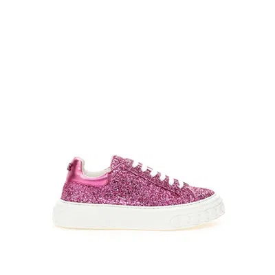 Casadei Fuchsia Fabric And Leather Low Top Women's Sneakers In Pink
