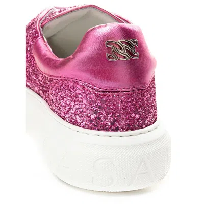 Casadei Fuchsia Fabric And Leather Low Top Women's Sneakers In Pink