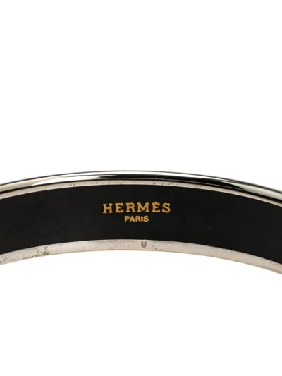 Pre-owned Hermes 20th Century Narrow Moon Stars Enamel Bangle 65 Costume Bracelet In Green