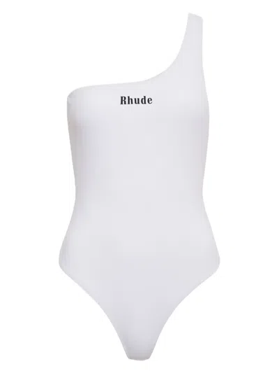 Rhude One-shoulder Open-back Swimsuit In White