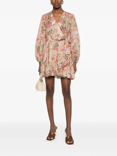 Zimmermann Floral Ruffled Mini Dress In Multi
