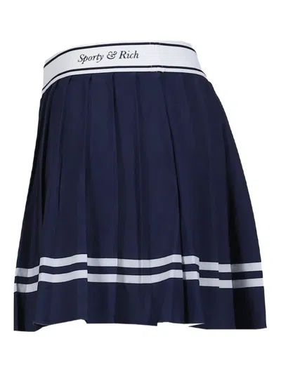 Sporty And Rich Pleated Striped Skirt In Blue