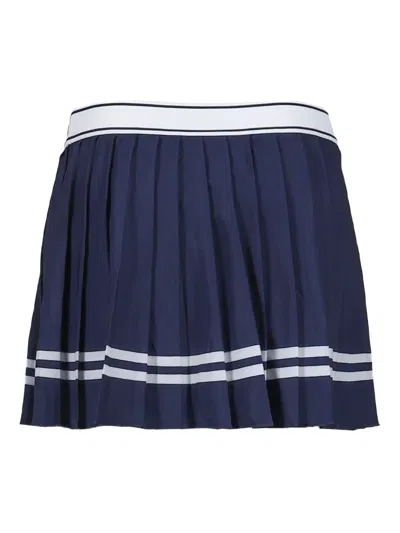 Sporty And Rich Pleated Striped Skirt In Blue