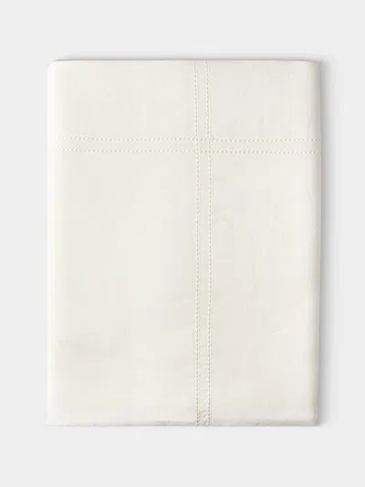 Volga Linen Double Hem-stitch Linen Check Rectangular Tablecloth (110in/2.8m) In White