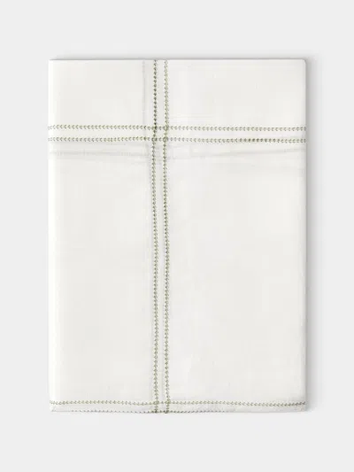 Volga Linen Botanical Double Hem-stitch Linen Check Rectangular Tablecloth (110in/2.8m) In White