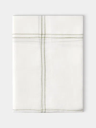 Volga Linen Botanical Double Hem-stitch Linen Check Round Tablecloth (86.5in/2.2m) In White