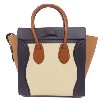 Pre-owned Celine Luggage Brown Navy White Leather Tote Bag ()