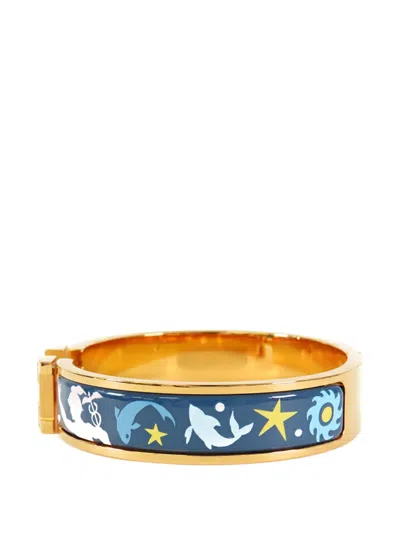 Pre-owned Hermes 2010-2025 Narrow Enamel Sous Le Charm D Orphee Clic H Bracelet Pm Costume Bracelet In Blue