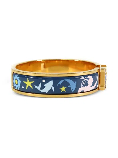 Pre-owned Hermes 2010-2025 Narrow Enamel Sous Le Charm D Orphee Clic H Bracelet Pm Costume Bracelet In Blue